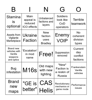 Squad mod bingo Card