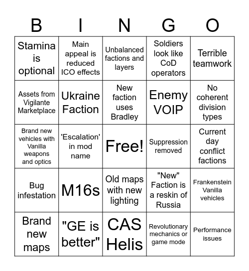 Squad mod bingo Card