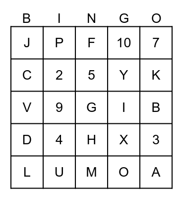 Numbers & Letters - After Camp Bingo Card