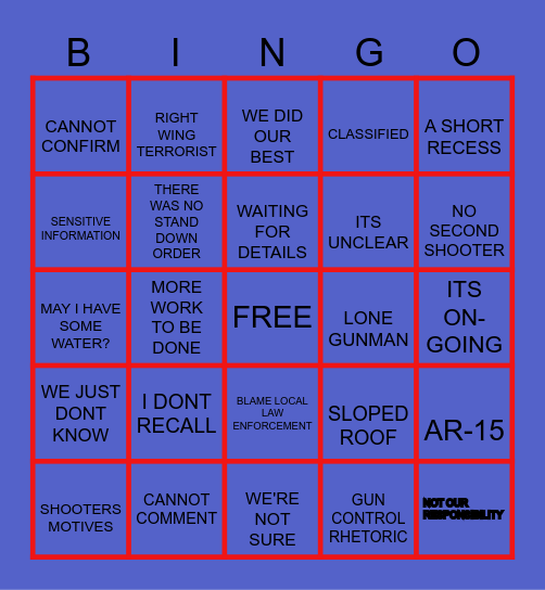 SECRET SERVICE TESTIMONY Bingo Card