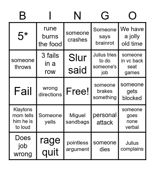 Untitled Bingo Card