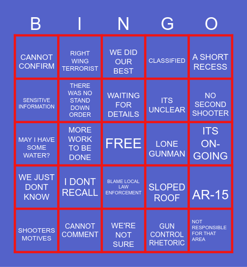 SECRET SERVICE TESTIMONY Bingo Card