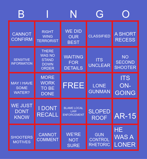 SECRET SERVICE TESTIMONY Bingo Card