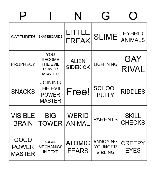 war with the evil power master Bingo Card