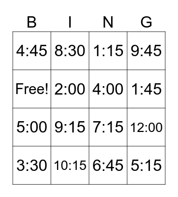 Time Bingo Card