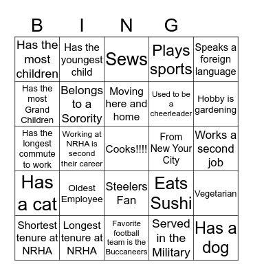 Getting to know your co-worker Bingo Card