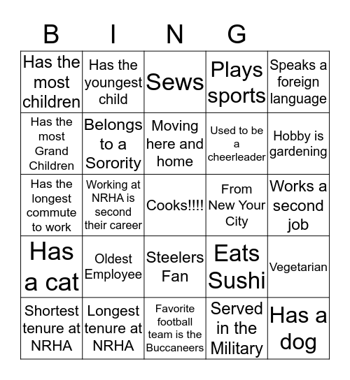 Getting to know your co-worker Bingo Card