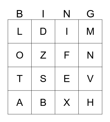 Alphabet Bingo Card