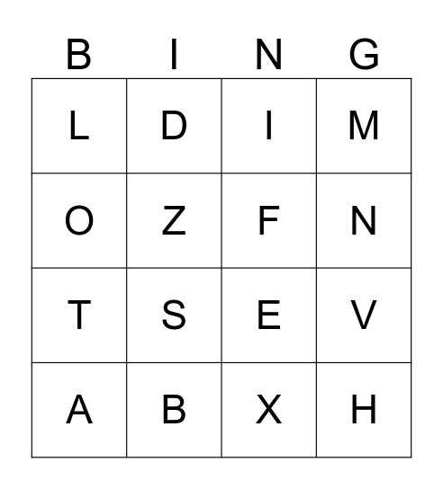 Alphabet Bingo Card