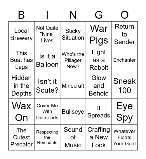 mieceraft Bingo Card