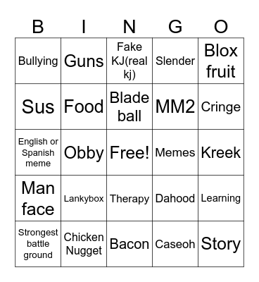 YouTube shorts roblox Bingo Card