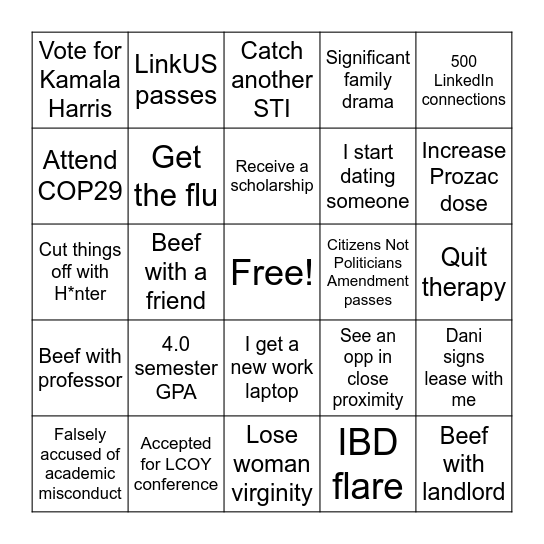 Luke's AU24 Bingo Card