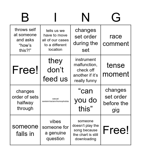 gig bingo Card