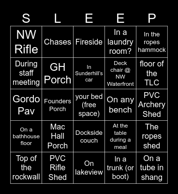 Nap Time Bingo Card