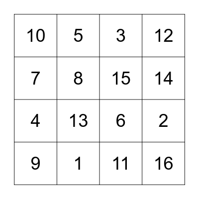 Number Bingo Card