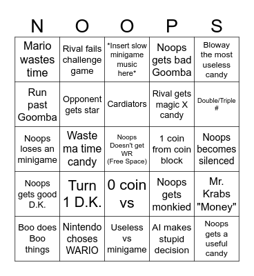 Noops SBA Bingo (Thanks YoshiPhoenix for idea) Bingo Card