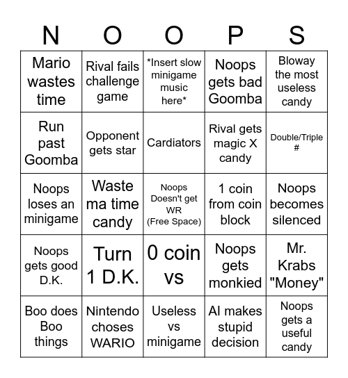 Noops SBA Bingo (Thanks YoshiPhoenix for idea) Bingo Card