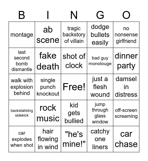 Action Movie Bingo Card