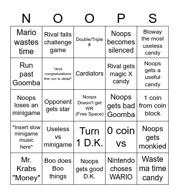 Noops SBA Bingo (Thanks YoshiPhoenix for idea) Bingo Card