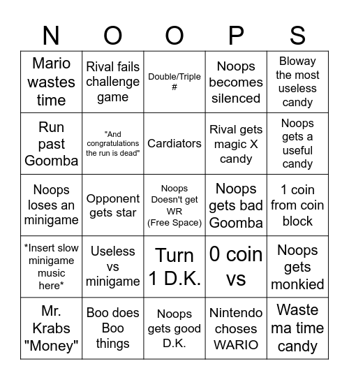 Noops SBA Bingo (Thanks YoshiPhoenix for idea) Bingo Card