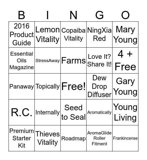 Oily Bingo Card