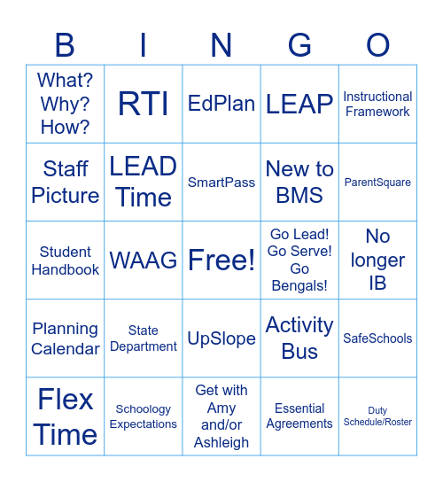 Teacher Week Bingo Card