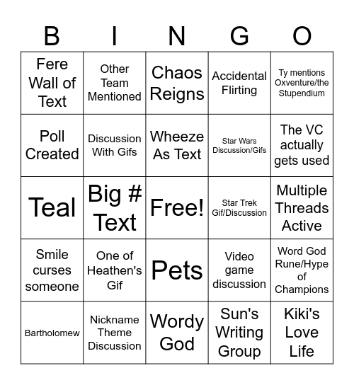 Champions Bingo Card