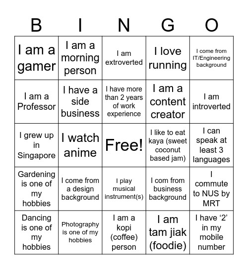 Untitled Bingo Card