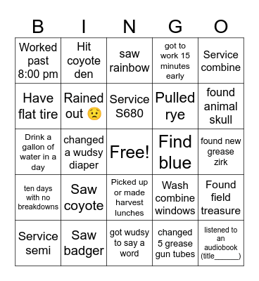 Harvest 2024 Bingo Card