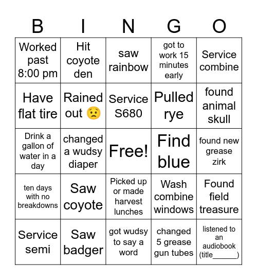 Harvest 2024 Bingo Card