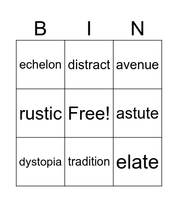 Vocabulary July 15-21 Bingo Card
