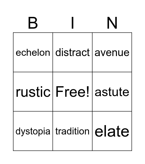 Vocabulary July 15-21 Bingo Card