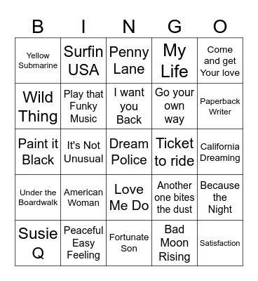 60's-70's Bingo Card