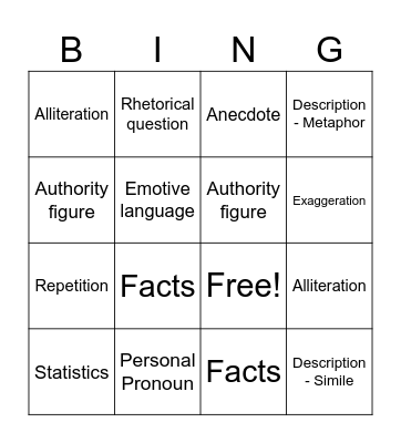 PERSUADER Bingo Card