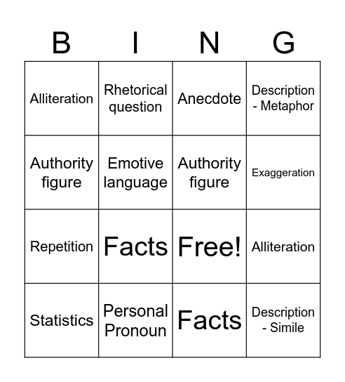 PERSUADER Bingo Card