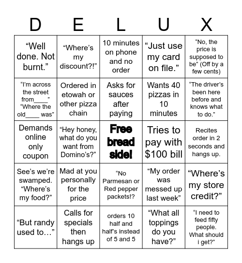 Domino’s Bingo Card