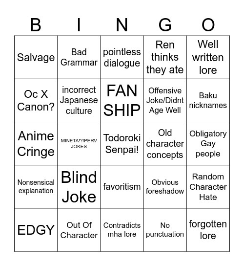 BLIMBO MHA CLASS S Bingo Card