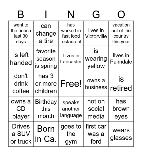 Friends, Food, & Fellowship! Bingo Card