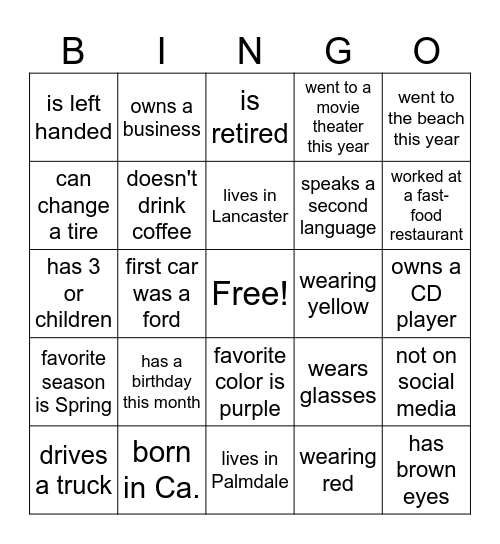 Friends, Food, & Fellowship Bingo Card