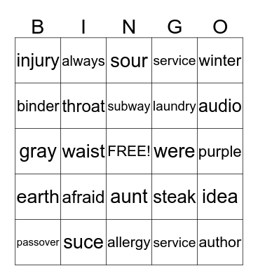 Untitled Bingo Card