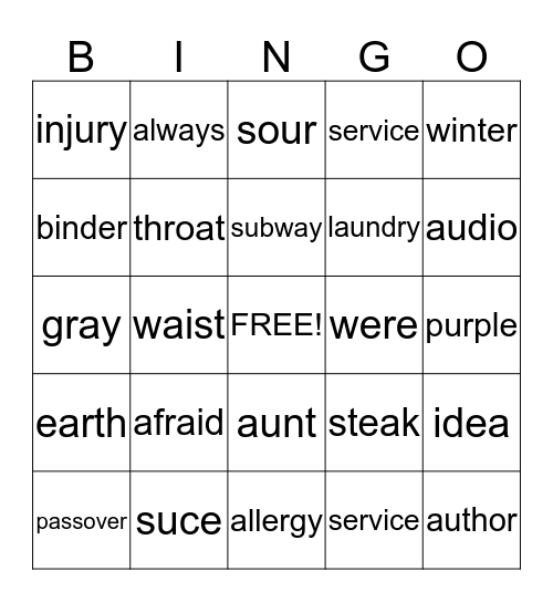 Untitled Bingo Card