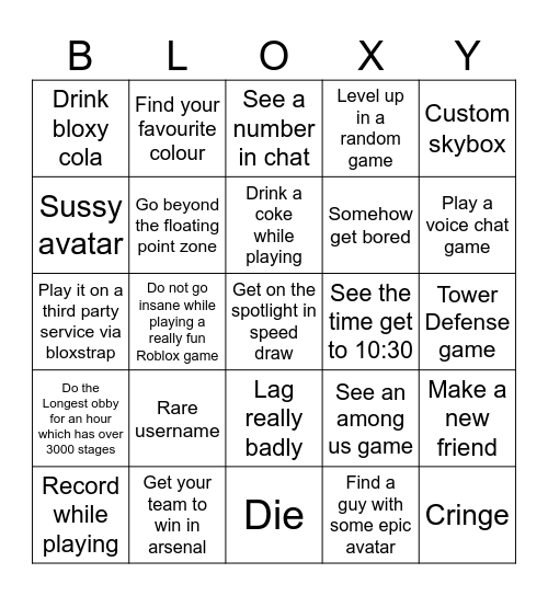 Roblox Bingo! Bingo Card