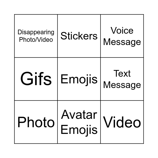 Insta Chat BINGO Card