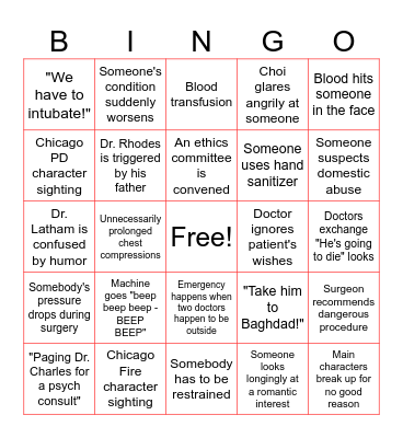 Chicago Med Bingo Card