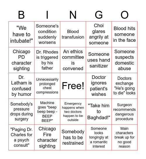 Chicago Med Bingo Card