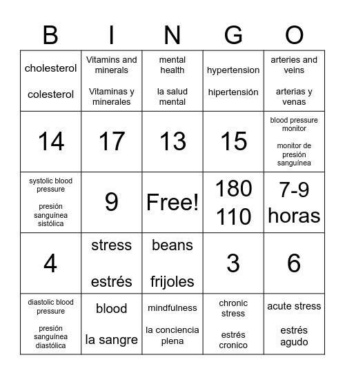 Stress Bingo Card