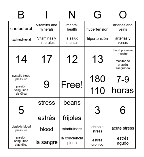 Stress Bingo Card