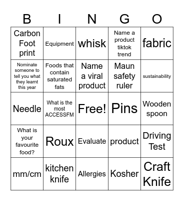 KS3 DT Bingo Card