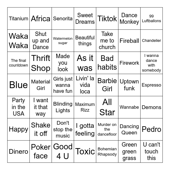 Music Bingo Card