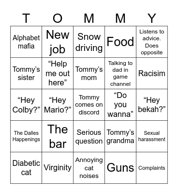 Chef Tommy Bingo Card